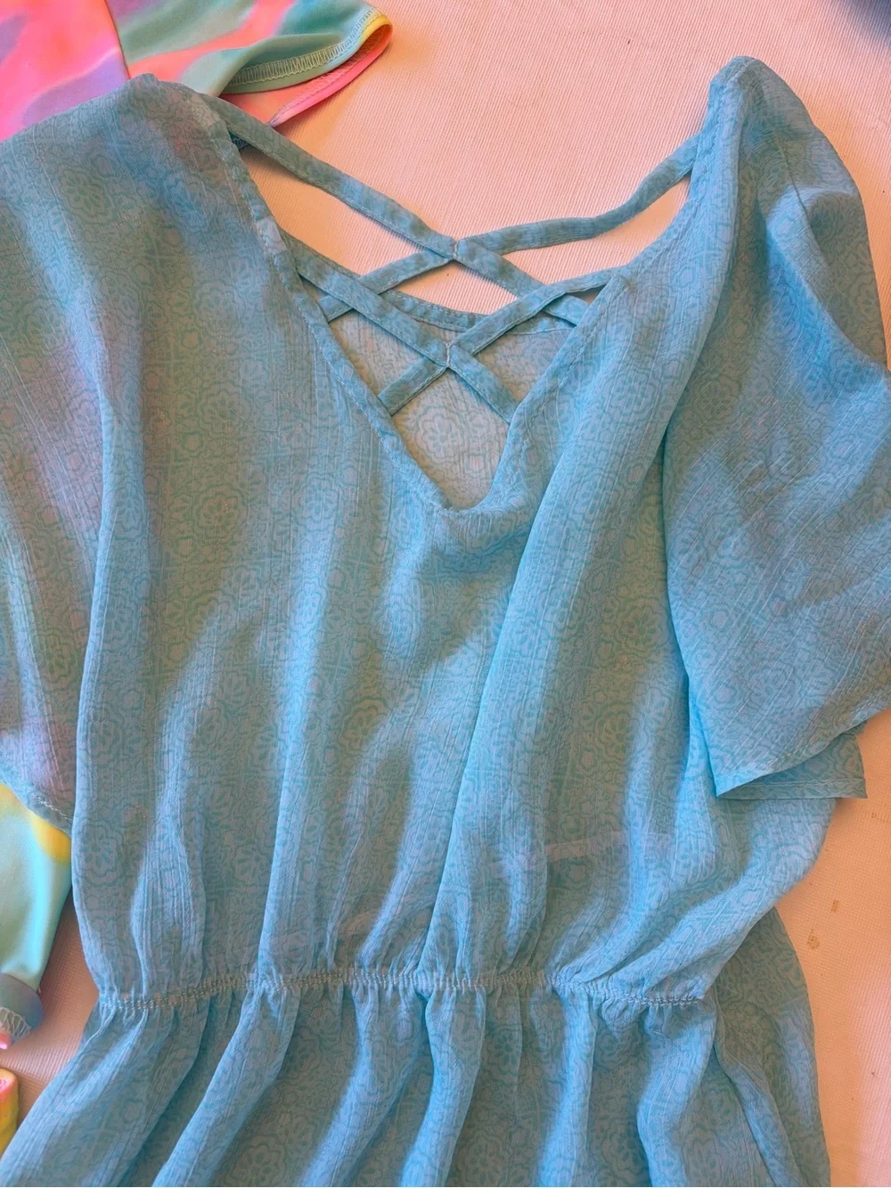 Girls 10/12 swim bundle - Kids Multicolor Swirl two Piece with Aqua Cover-Up
